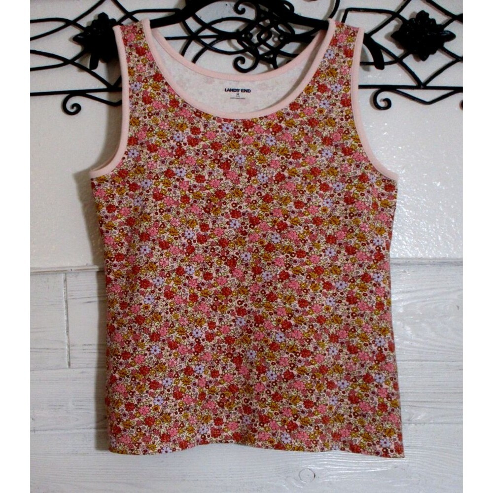Lands' End Knit Top Women's Size M Sleeveless Multicolor Floral Round Neck